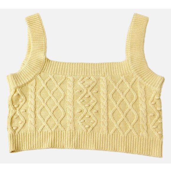 REVOLVE Loulou Studio Paris butter yellow knit crop top midi silk & linen yarn M - Picture 2 of 9